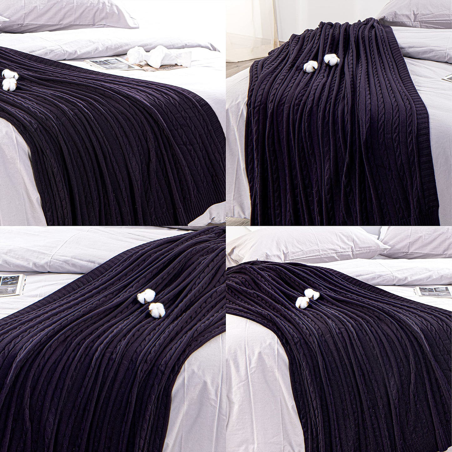 100% Pure Cotton Cable Knitted Super Soft Throw Blanket