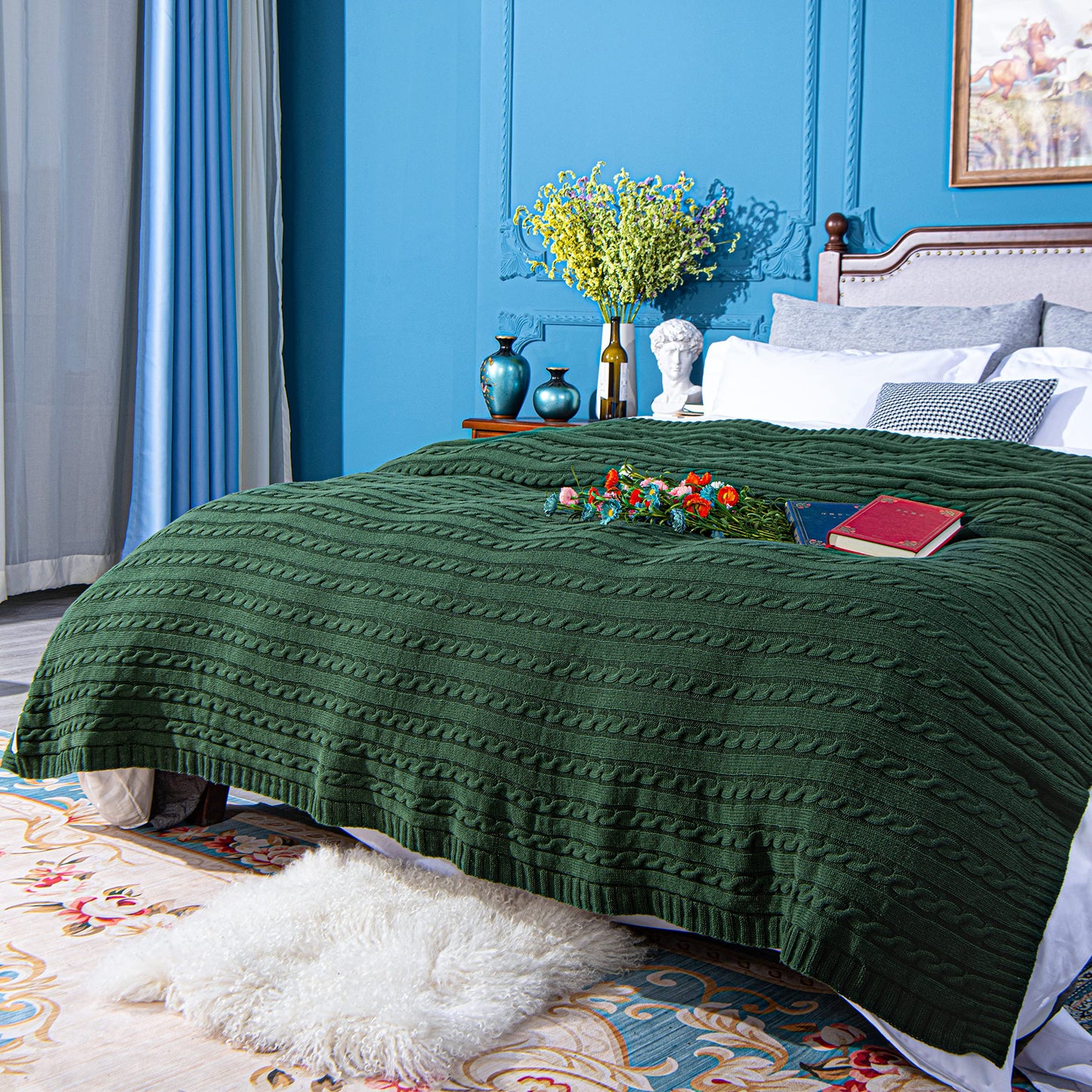 100% Pure Cotton Cable Knitted Super Soft Throw Blanket