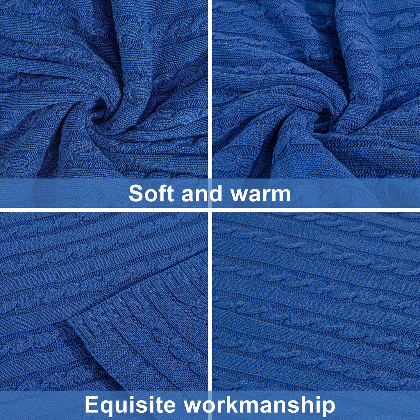 100% Pure Cotton Cable Knitted Super Soft Throw Blanket